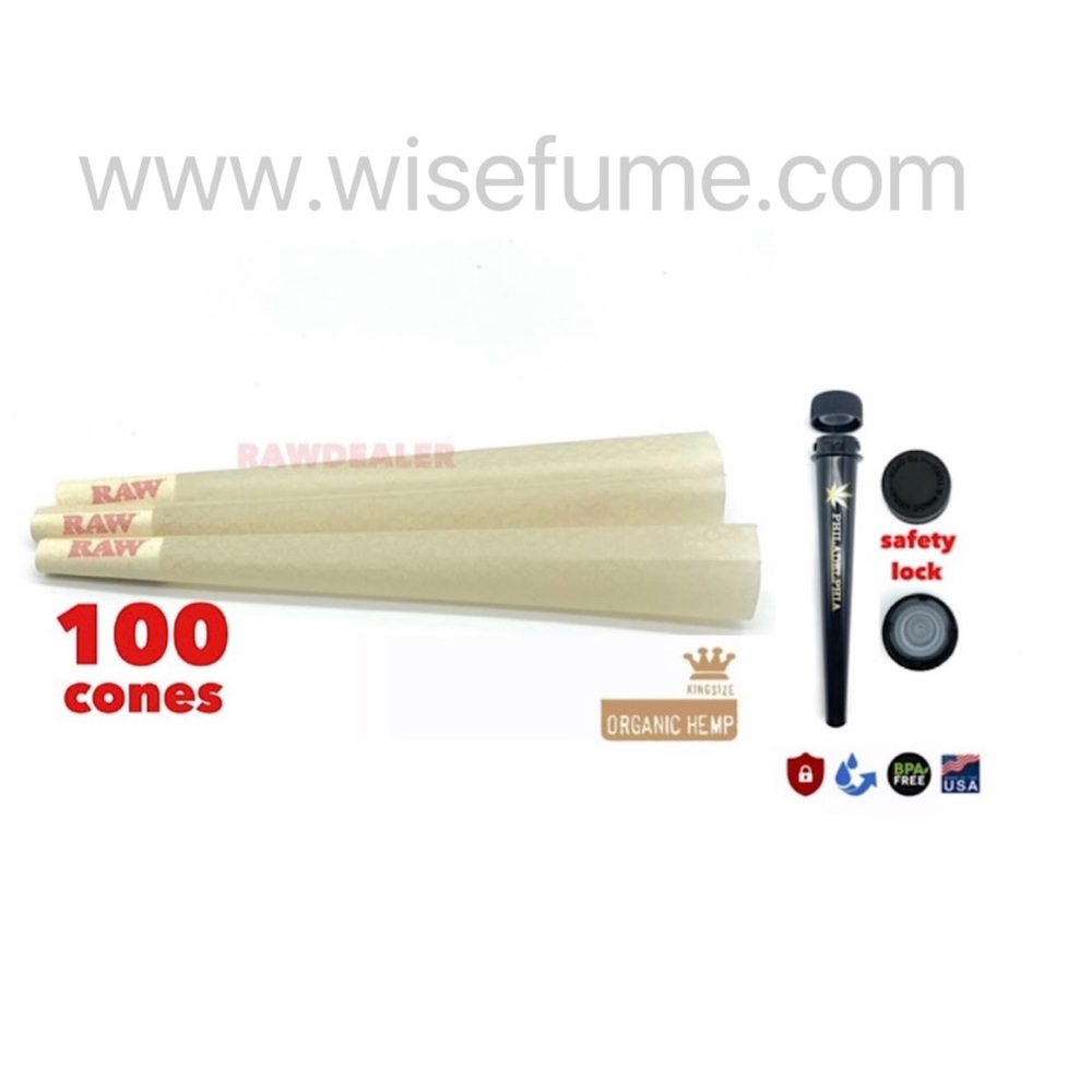 RAW organic king size pre rolled cone (100 PK) with safety tube